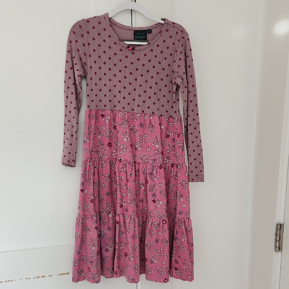 Mini Boden Pink and Gray Kids Dress